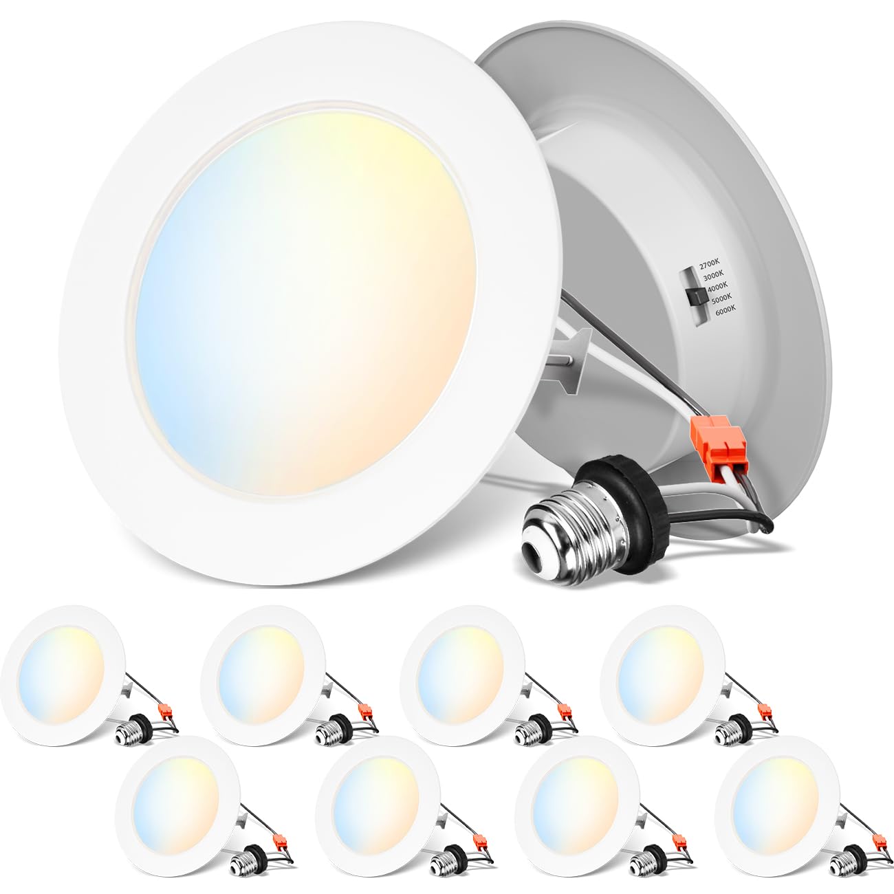 ANWIO 4 Inch 5CCT LED Recessed Lighting, 7W 700LM Dimmable IC Rated Retrofit LED Pot Lights 2700K/3000K/4000K/5000K/6000K Color Changeable 8 Pack
