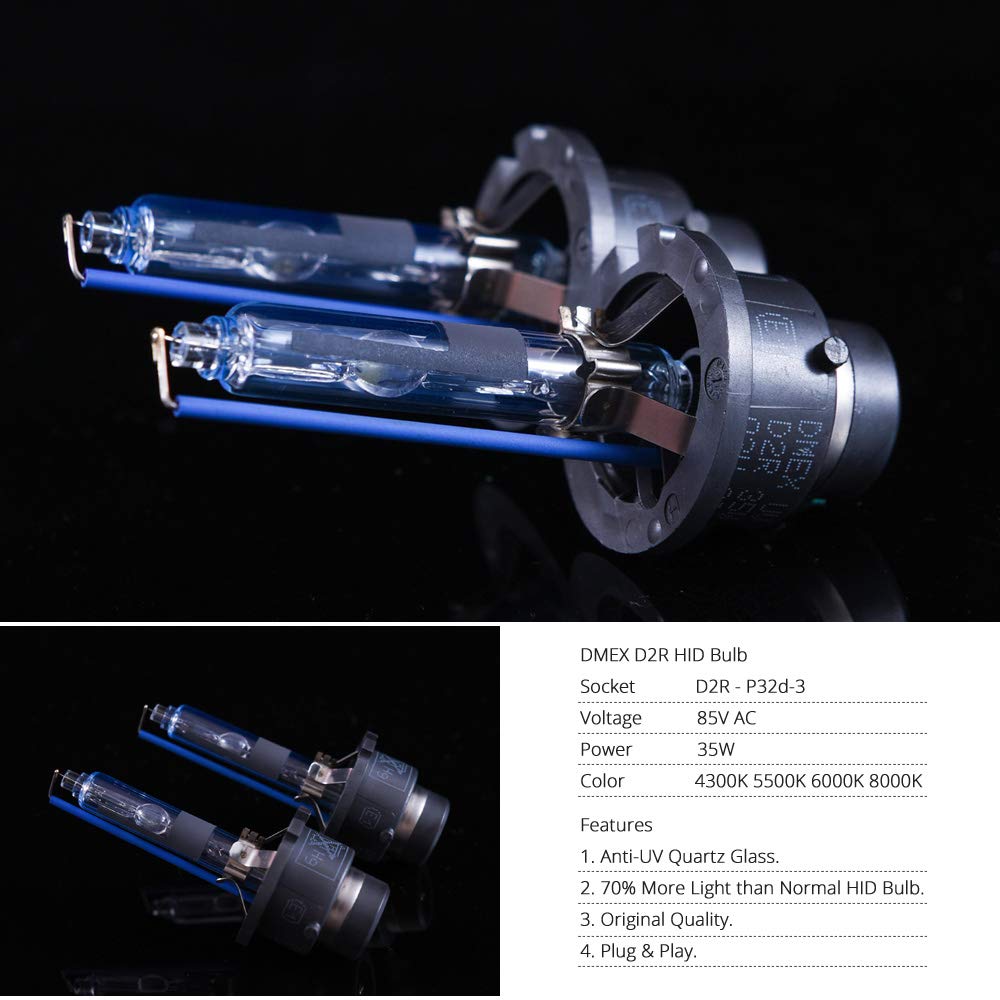 DMEX D2R 35W 6000K Cold White Xenon HID Headlight Bulbs Replacement - 2 Yr Warranty - 2pcs