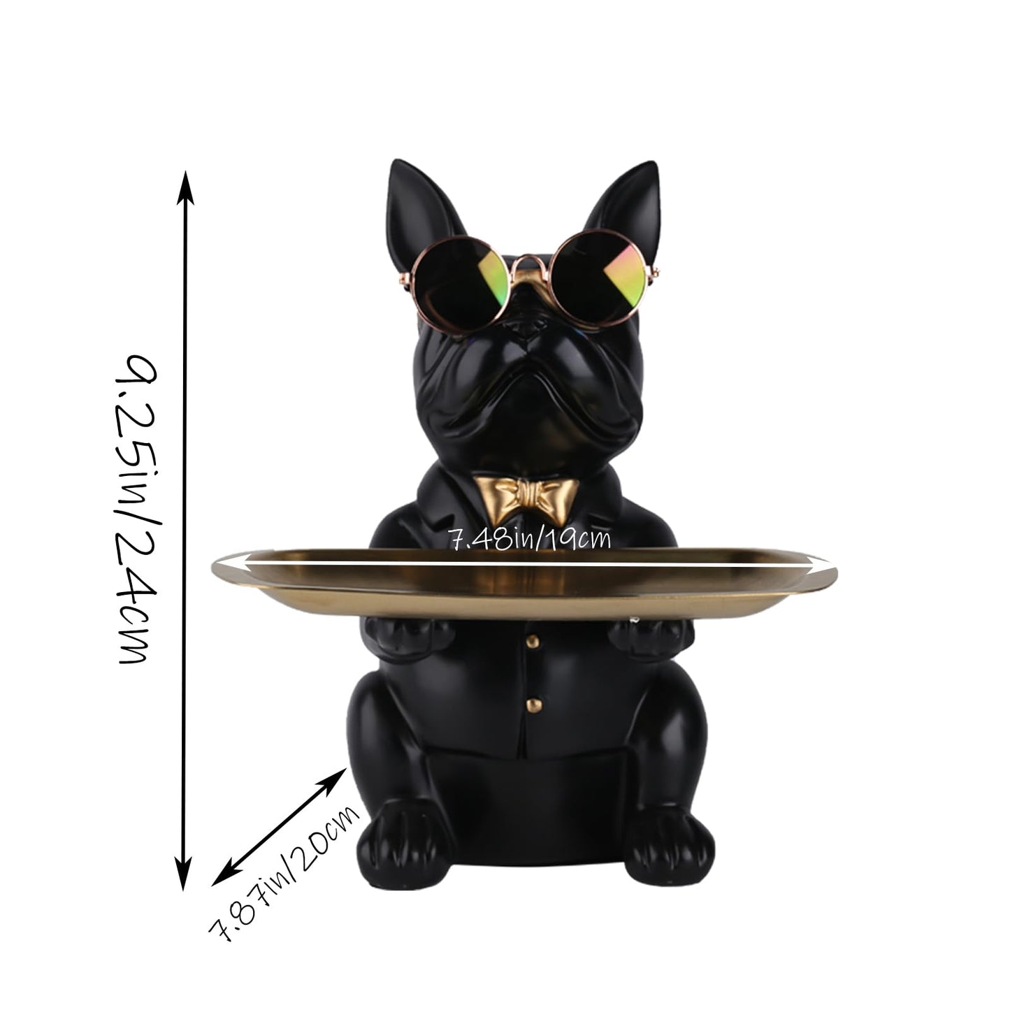 XYQXYQ French Bulldog Statue, Resin Dog Butler Decoration Storage Tray, Modern Home Decor Creative Cute Dog Storage Tank, Applicable for Storing Wallet, Key, Necklace, Candy(Black)