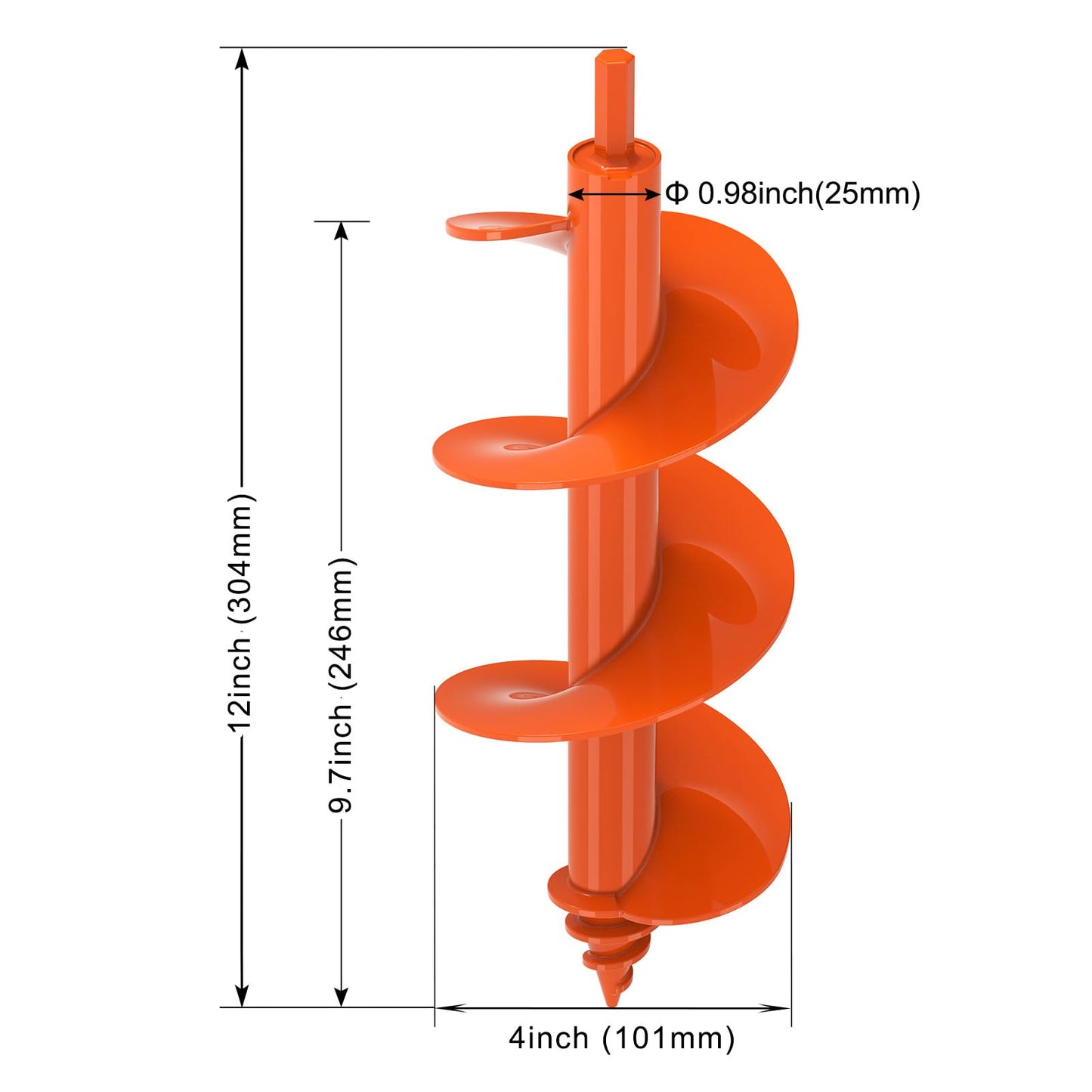 Insaga Threaded Auger Drill Bit for Post Hole Digger 4x12'', 3mm Thick Spiral Garden Earth Auger Bulb Drill Bit for Planting, Hole Digger for Fence Posts, Fits 3/8" Hex Drive Drill