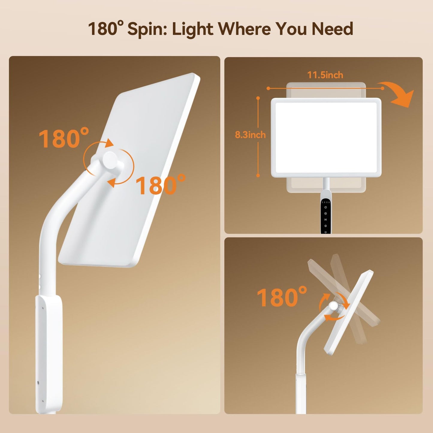 12000 Lux Sun Lamp, Full Spectrum Sunlight Lamp, Floor Lamp with Adjustable Height, Remote Control, 4 Color Temp, 5 Brightness, 4 Timers, Home Office Use