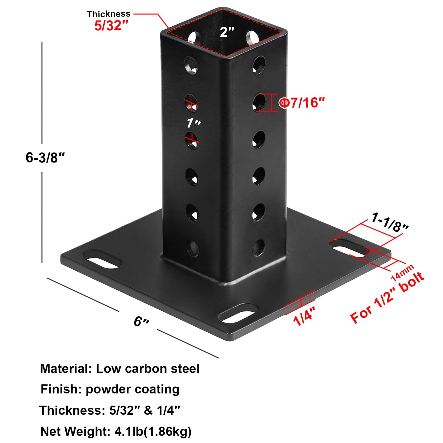 eoere Black Square Sign Post Anchor Base Fits 2" x 2" Sign Post, Surface Mount, 1 Pack
