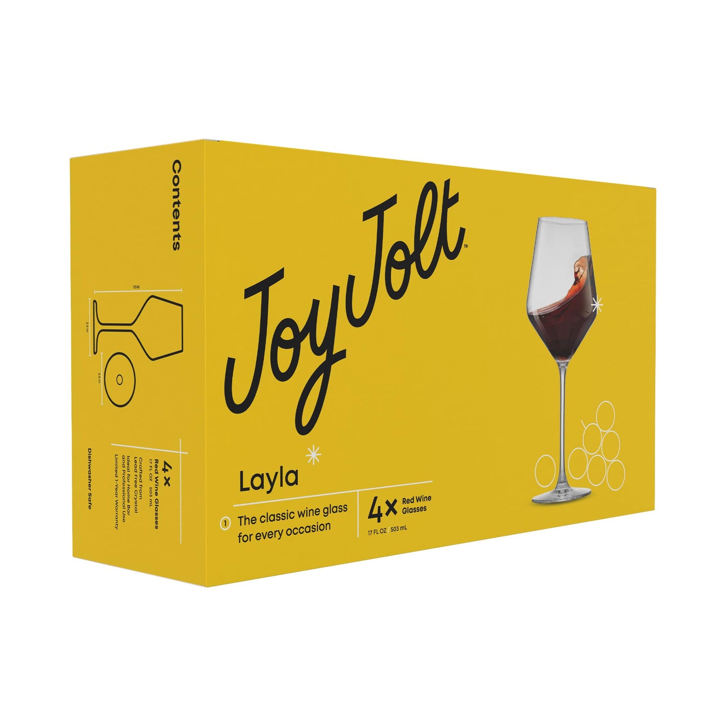 JoyJolt Layla Red Wine Glasses, Set of 4 Italian Wine Glasses, 17 oz Clear Wine Glasses
