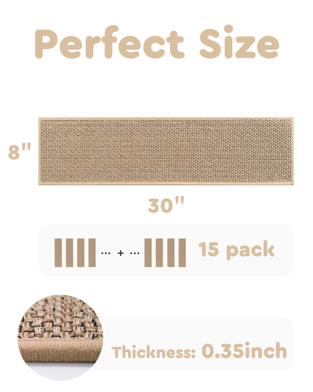 PADOOR Stair-Treads Non Slip, 7PCS Stair Runner for Wooden Steps, Residue Free Stair Treads Stair Carpet Mat for Kids and Dogs Indoor 8"x30" Beige