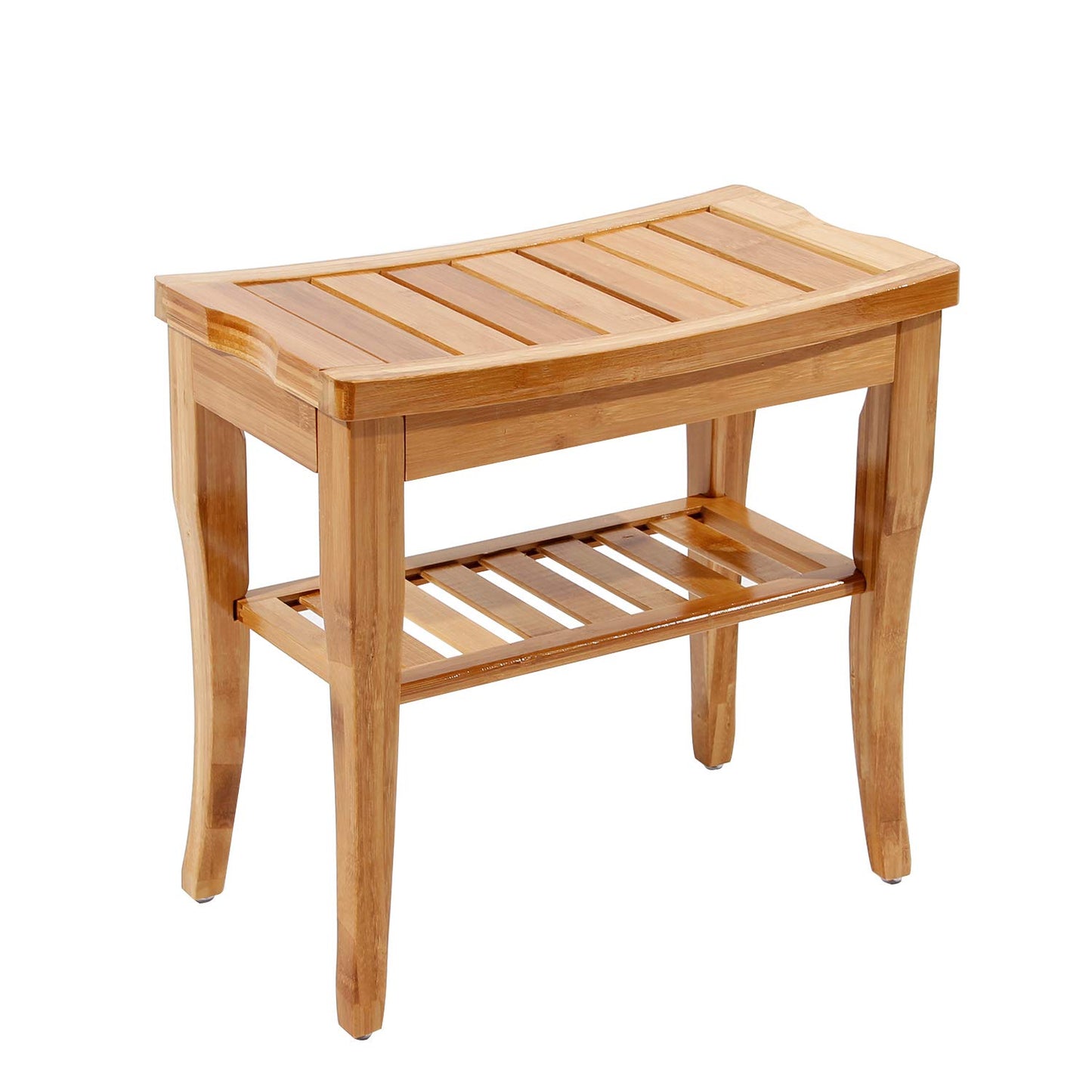 DlandHome Bamboo Bathroom Spa Shower Bench Foot Stool Bathing Seat with Storage Shelf