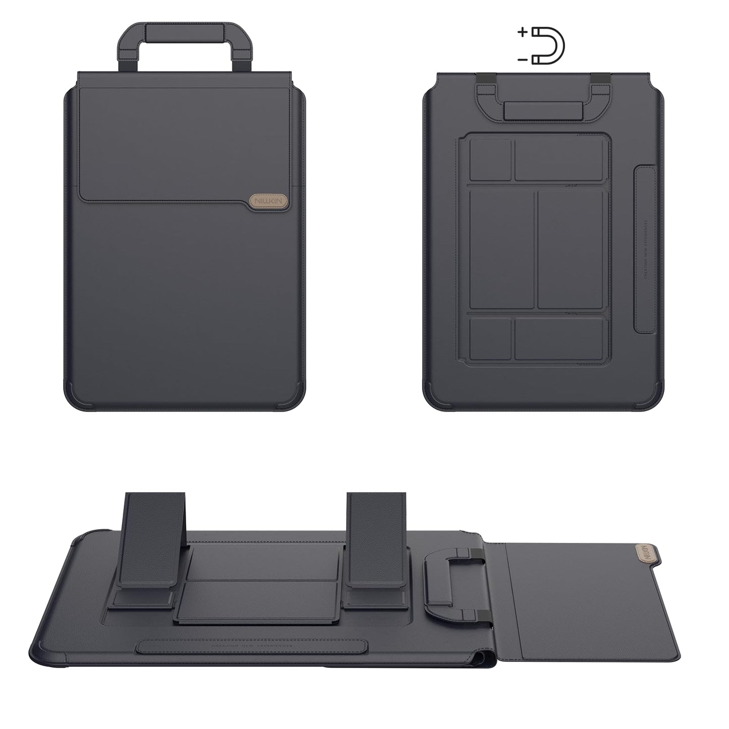 Nillkin Upgraded 13-16 Inch Laptop Sleeve Case for MacBook/Dell/HP/Lenovo/Asus, Unique Slim Travel Computer Bag with Adjustable Stand & Mouse Pad, Magnetic Handle, PU Leather, Black