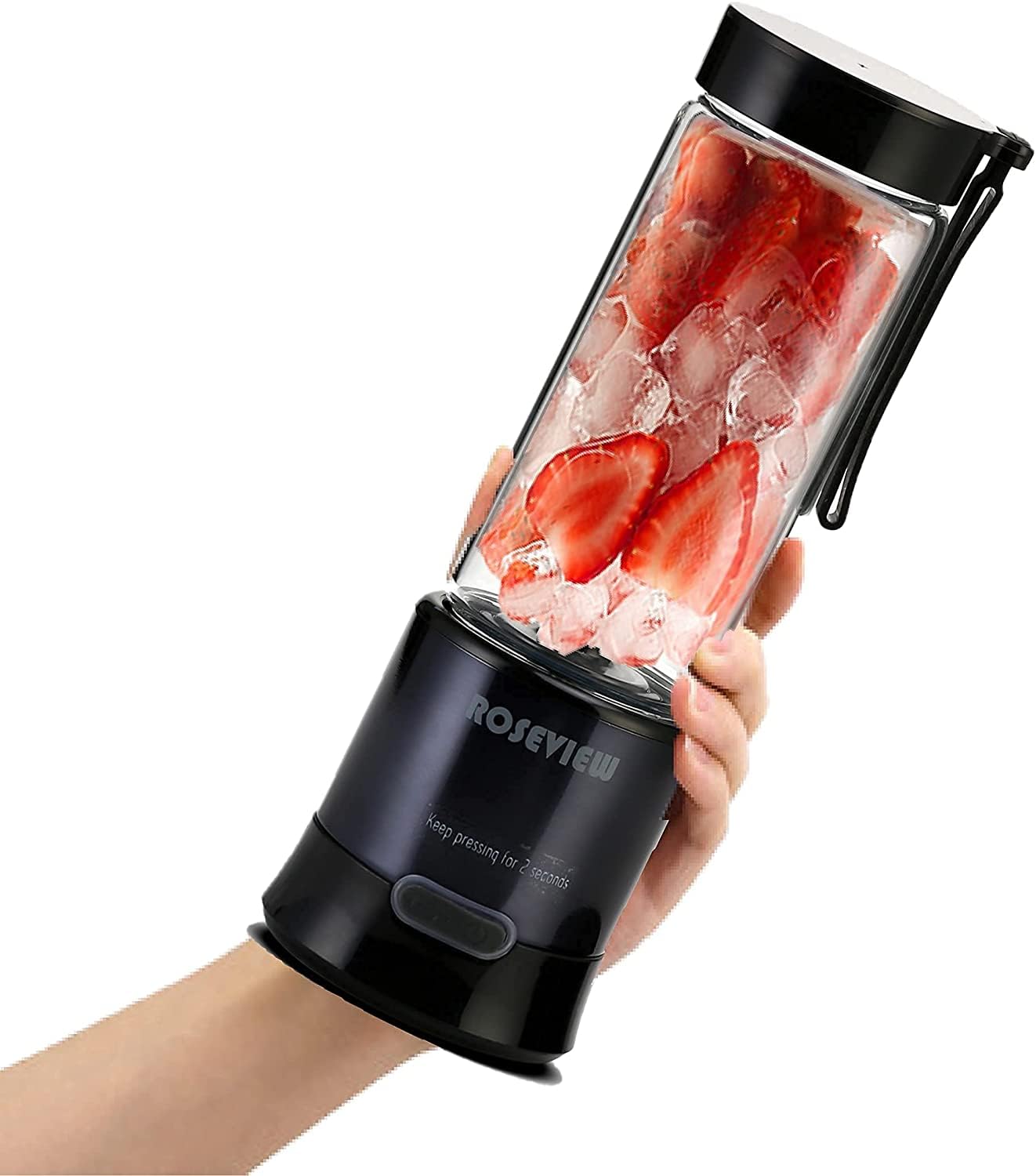 Portable blender smoothie blender portable blenders for smoothies ROSEVIEW personal blender mini blender glass bottle maker cordless blender cup usb rechargeable juicer blend mixer (BLK Steel)