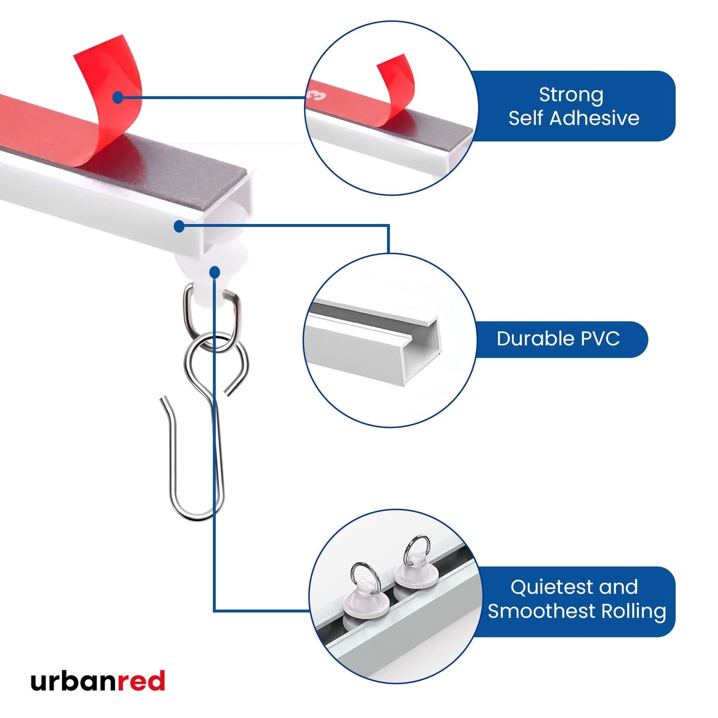 UrbanRed Self Adhesive Curtain Track (3 Meter, 9.8FT) for Smooth Ceiling Or Wall - No Drill, Screws, Ceiling Curtain Track, Curtains Rod, Ceiling Mount, Adhesive Curtains Rod (Non-Flexible)