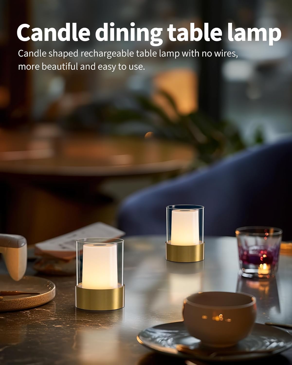 PUSU 4" Rechargeable Cordless Table Lamp | 2 Pack, Bronze - Battery Operated | Touch Control | Adjustable Brightness | LED | Portable | Outdoor & Indoor | Living Room | Bedside | Camping | Bar | Party