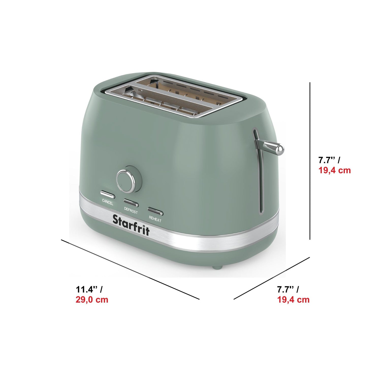 Starfrit 2-Slice Toaster – 7 Adjustable Browning Levels – Removable Tray – 850W - Sage