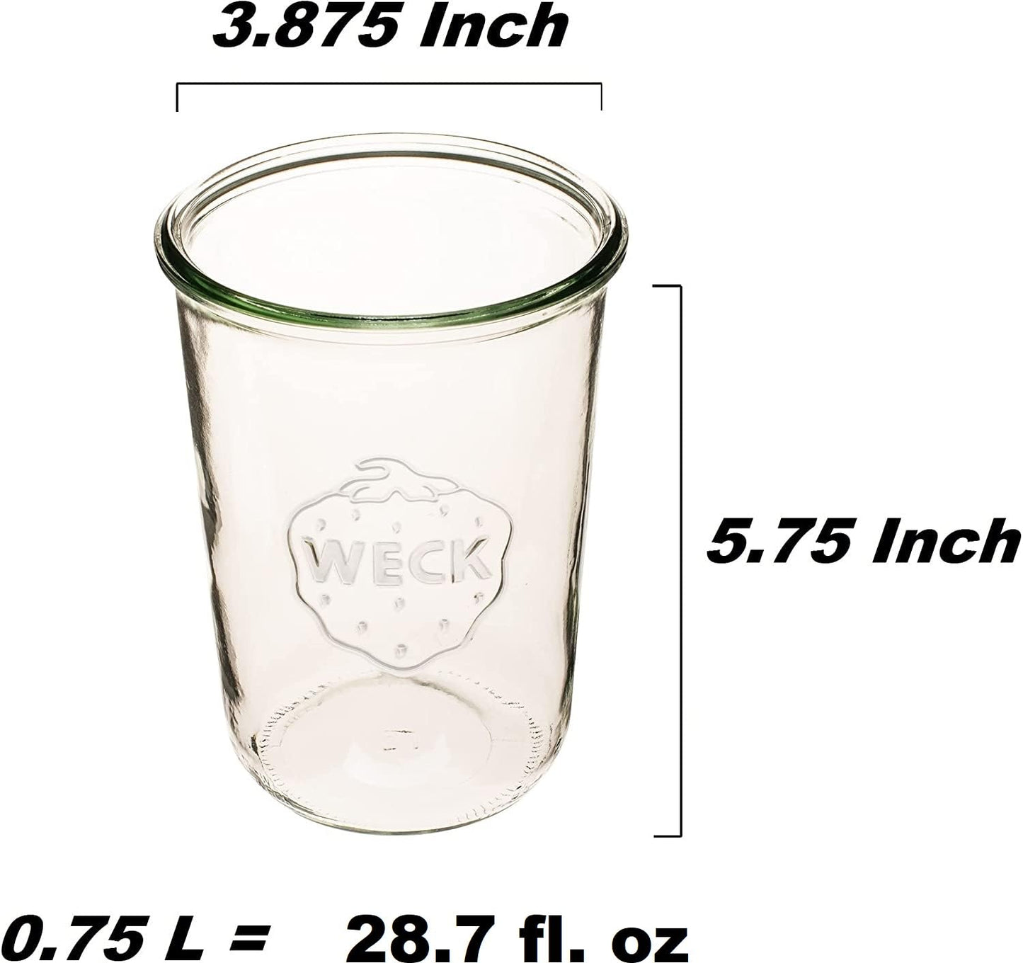 Weck Canning Jars 743 - Transparent Glass Eco-Friendly Canning Jars - Airtight Seal - 3/4 Liter Tall Jars (2 Pack)