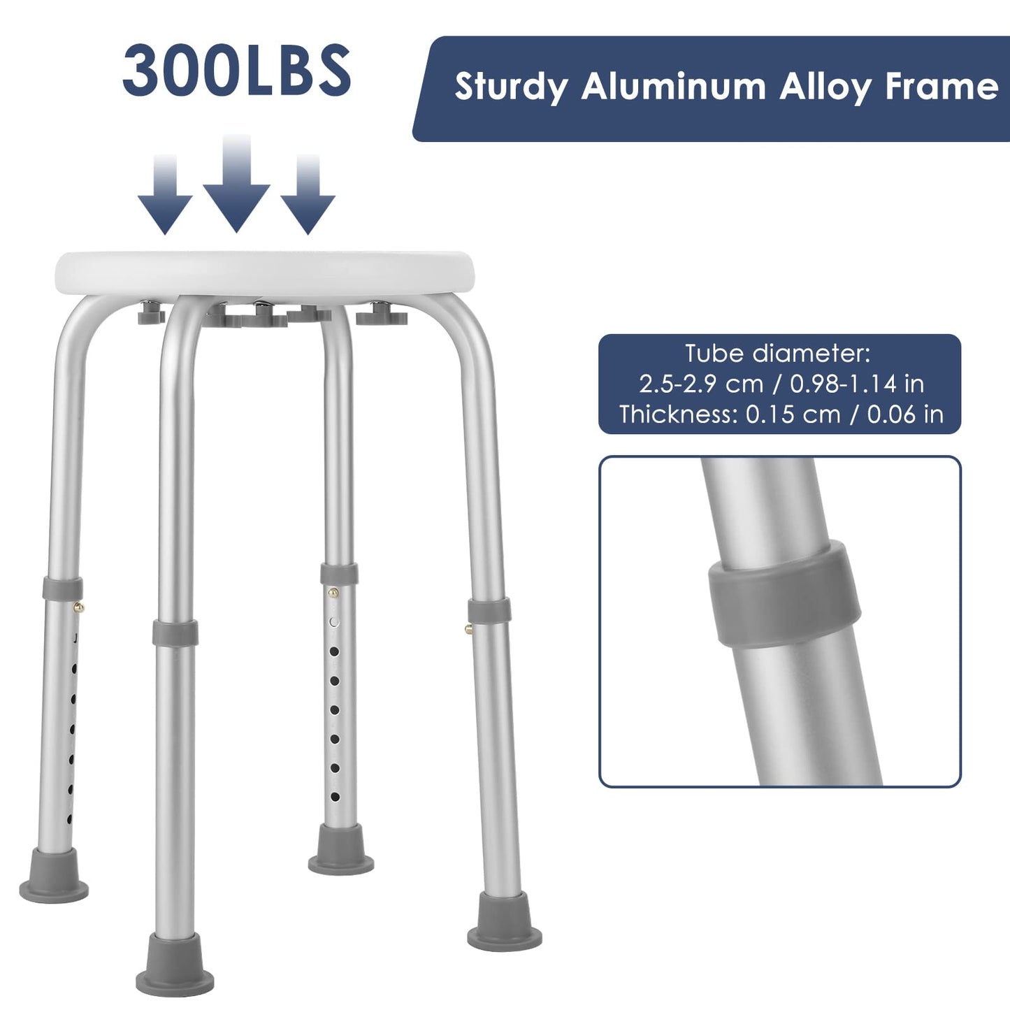 LIFERUN Adjustable Shower Stool，Bathtub Seat, Shower Chair, Non-Slip and Waterproof, Lightweight Aluminum, Bathroom, Seniors, Handicapped, Pregnant Women, Adults and Children,White
