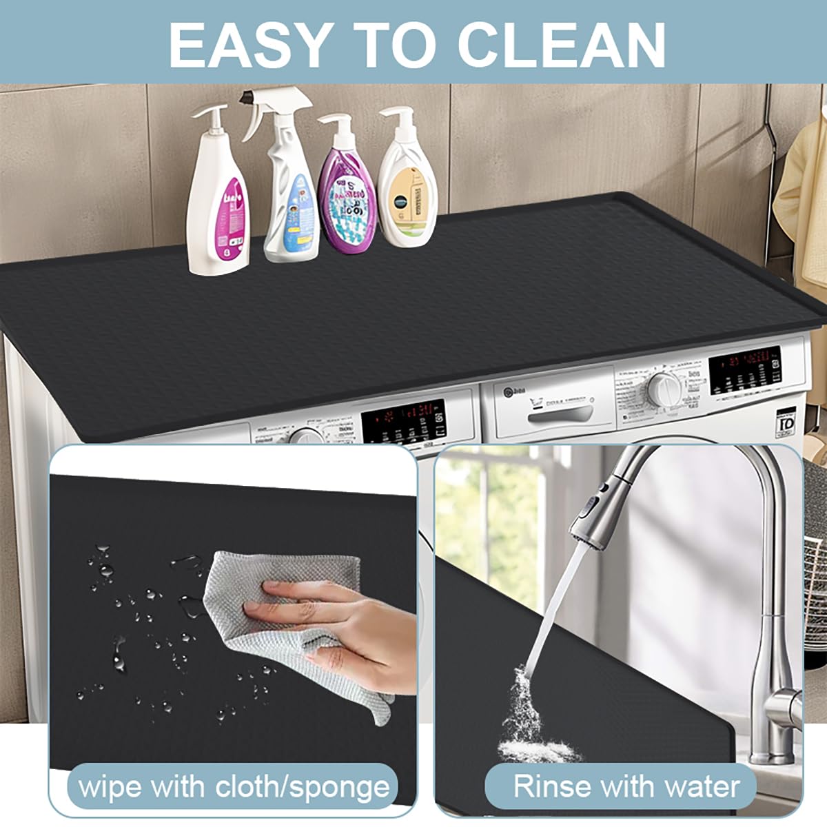 54 x 27.5" Washer and Dryer Covers for the Top, Non Slip Silicone Mat for Washing Machine and Dryer Top Protector, Dust-Proof Washer & Dryer Cover Pad for Laundry Room Kitchen Home (Black)