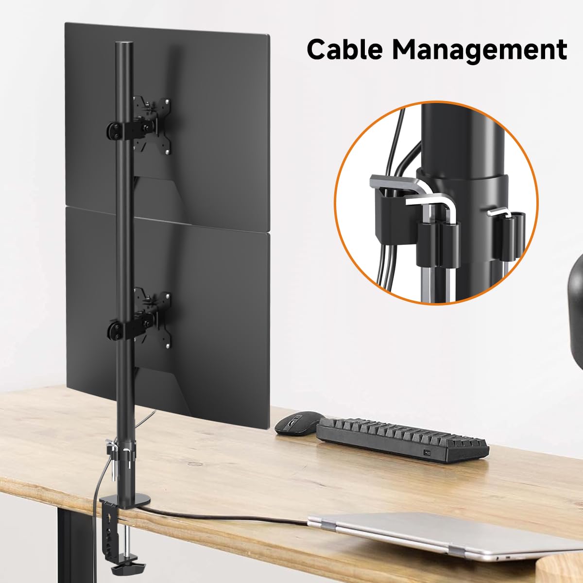 Bracwiser Dual Vertical Fully Adjustable Monitor Arm Stand Mount Fits Two Screen 13-32 inch 22lbs for Monitor Computer Screen 13 15 17 19 20 22 23 24 26 27 32 inch VESA 75 100 (MD7802)
