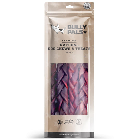 BULLY PALS - 12 inch Braided Beef Collagen Sticks for Medium to Large Dogs - Dog Dental Chew - 5 Pack - Odour Free, Rawhide Free, Long Lasting Alternative to Bully Sticks, All Natural, Protein Rich