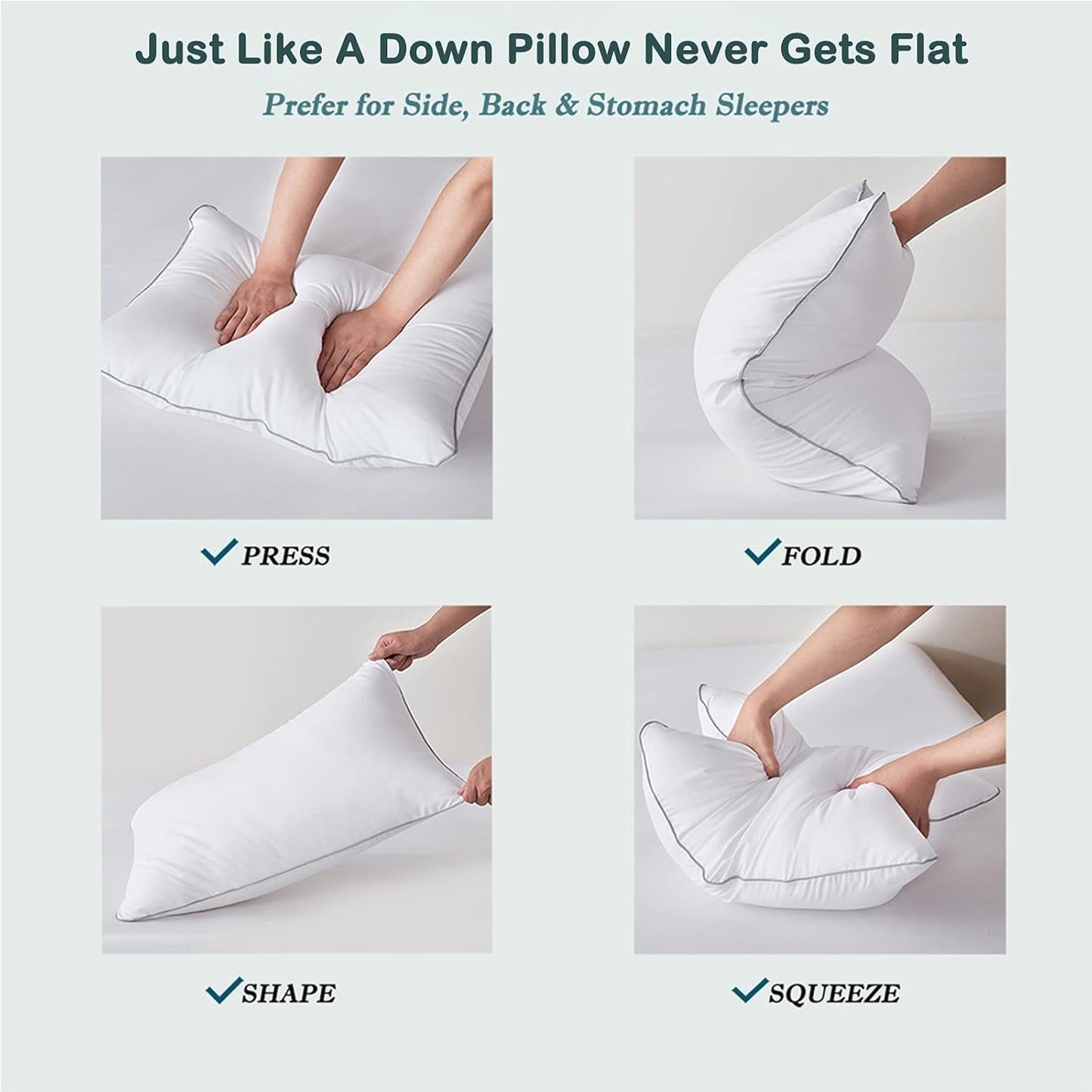 Wamsound Bed Pillows for Sleeping 4 Pack Standard Size - Luxury Quality Hotel Collection Pillows with Premium Plush Fiber - Soft Gel Pillows for Stomach Back & Side Sleepers