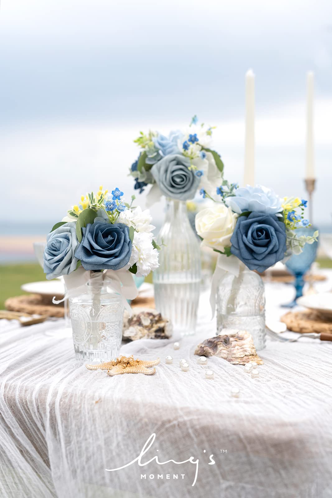 Ling's Moment Wedding Table Centerpieces Mini Bridesmaid Bouquets Set of 6 Pre-Made Floral Wedding Centerpieces for Reception Decor (Dusty Blue)