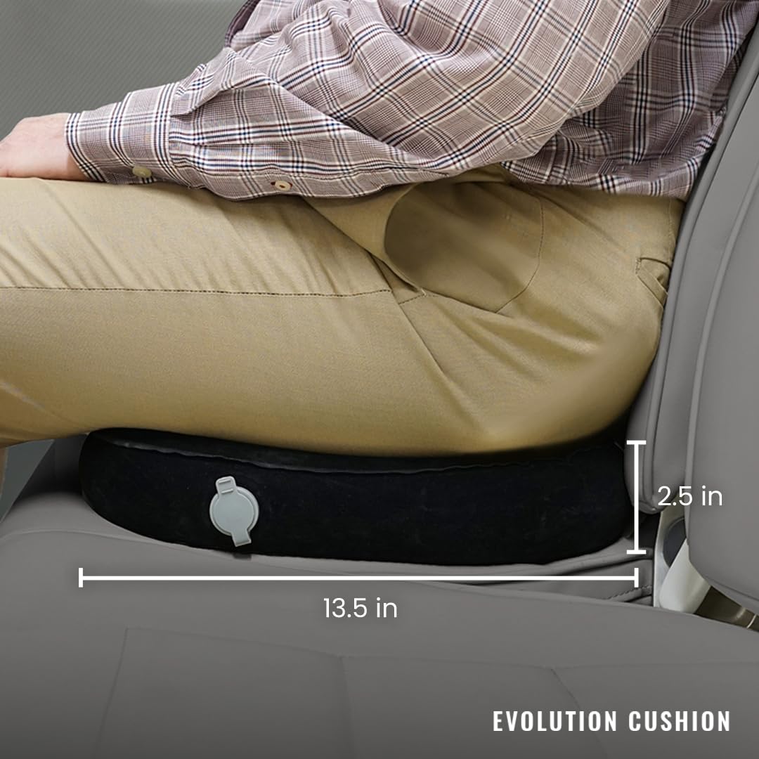 Cabeau Evolution Cushion Portable & Lightweight Inflatable Seat Cushion - Ideal for Office Chairs, School Bleachers, Stadium Seats, and Wheelchairs - Comfort on The Go, Black