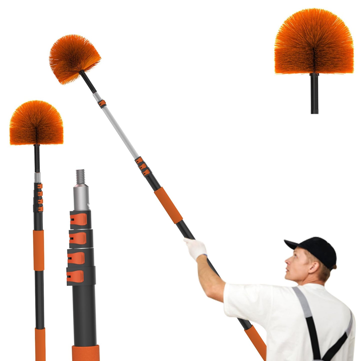 LAANPOLE 20FT (26FT Reach) Cobweb Duster with Extension Pole, Spider Web Brush for Cleaning Extendable, Professional Ceiling and Corner Dusters for Outdoor Indoor Use