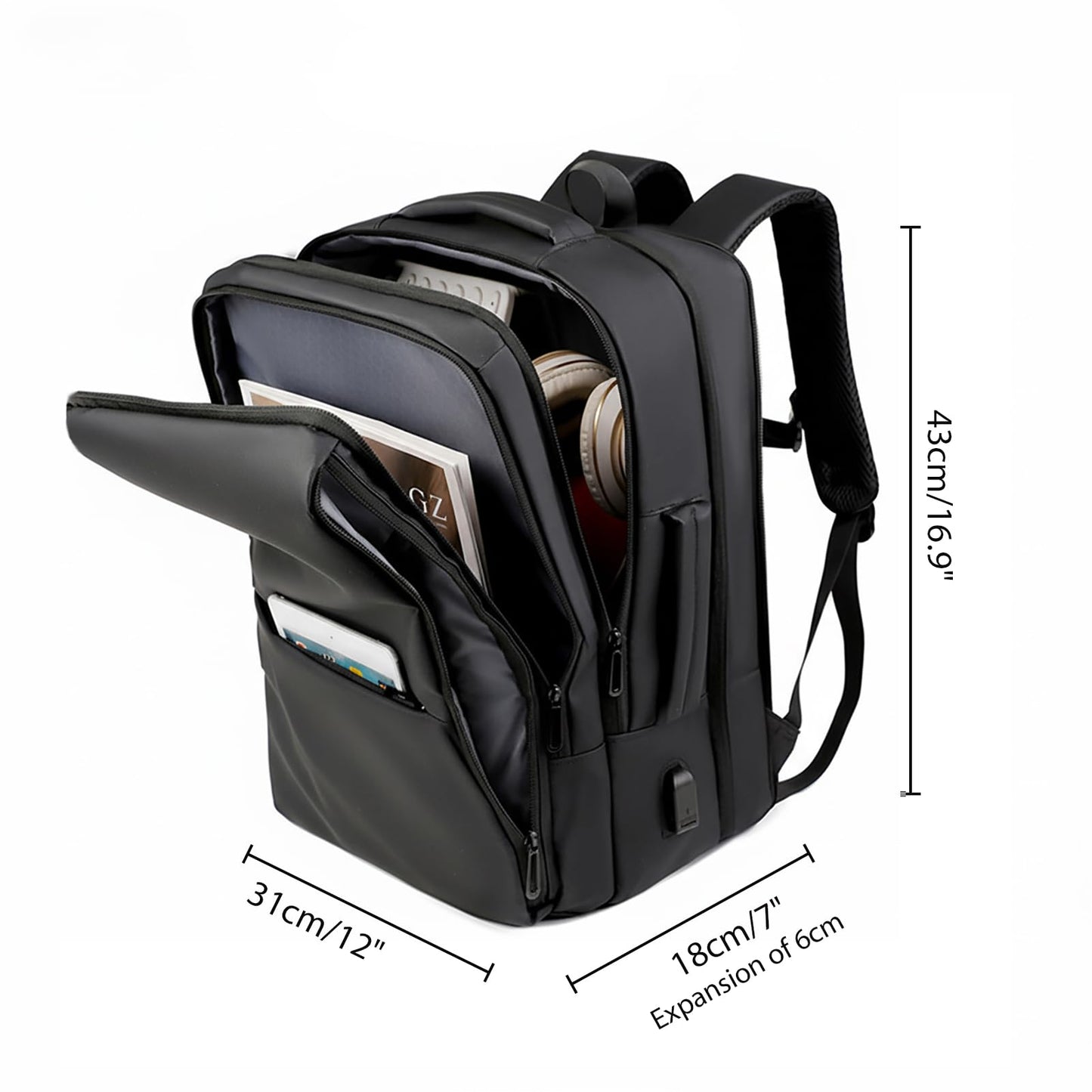 Large Capacity Personal Item Backpack, Underseat Carry On Hand Luggage, Flight Approved Cabin Bag for Business Travel and Airplane Use (Fits 15.6 Inch Laptop, Black)