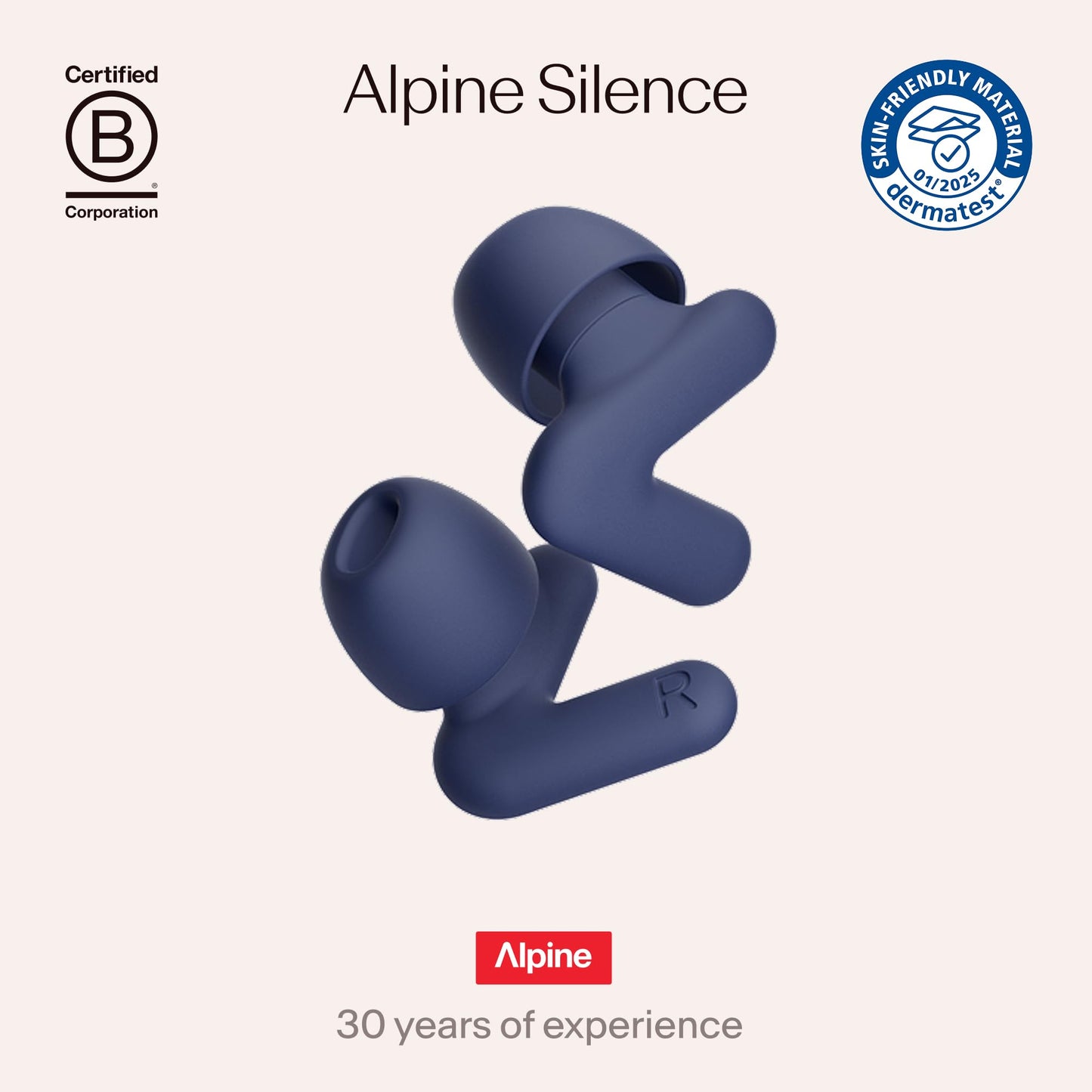 Alpine Silence - Noise Reduction Ear Plugs - Focus, Travel, & Sleep Ear Plugs - Comfortable V-Shape with 4 Oval Tips Sizes for Perfect Fit (XS/S/M/L) – Midnight Blue