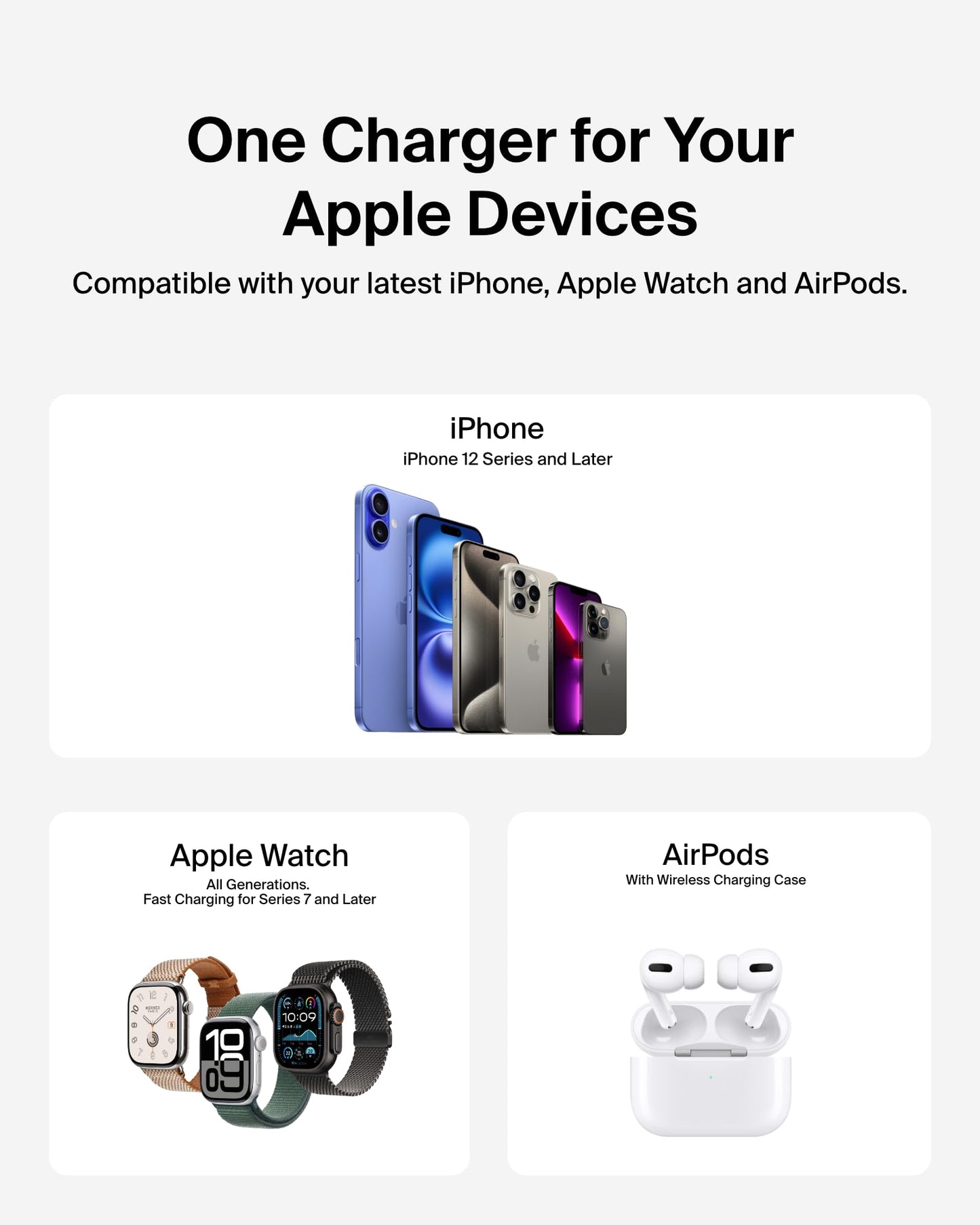 Belkin 3-in-1 MagSafe-Compatible iPhone Charger 15W, Foldable Magnetic Qi2-Certified Wireless Charging Station for iPhone 17, Apple Watch Series 10, AirPods 4, and More, w/Non-Slip Base & PSU - White