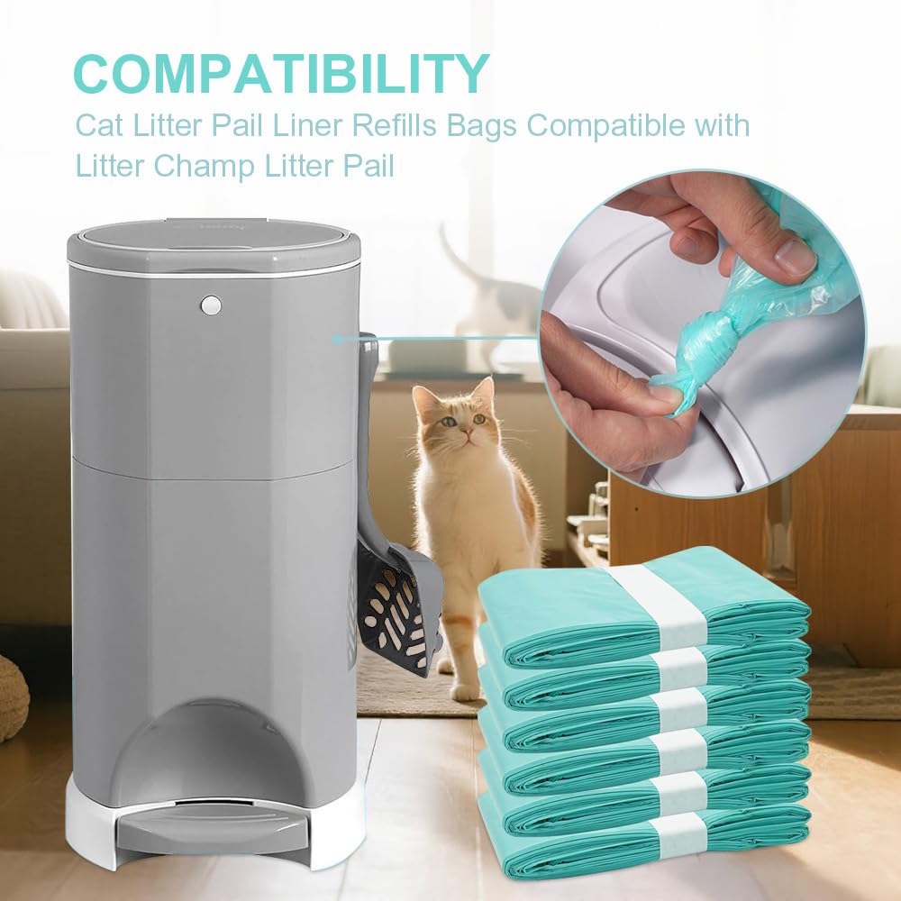 Cat Litter Refill Bags Compatible with Litter Champ Pail, Litter Waste Receptacle Refill Liners,Lightly Scented,6 Pack