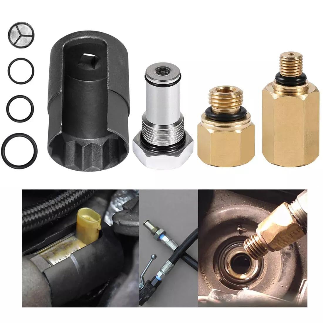 TEXVOKIE 6.0 IPR Valve Socket & Oil Rail Adapters Kit & 6.0 High Pressure Oil Pump IPR Valve Air Test Fitting Tool with Seal Kit, Fits for Ford 6.0L Powerstroke Diesel Engine, Pack of 8
