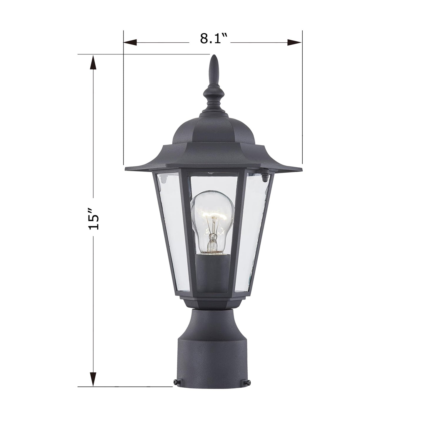 Outdoor Post Light, Pole Lantern, E26 Base 60W Max, Aluminum Housing Plus Glass, Wet Location Rated, ETL Qualified, Bulbs not Included, Black
