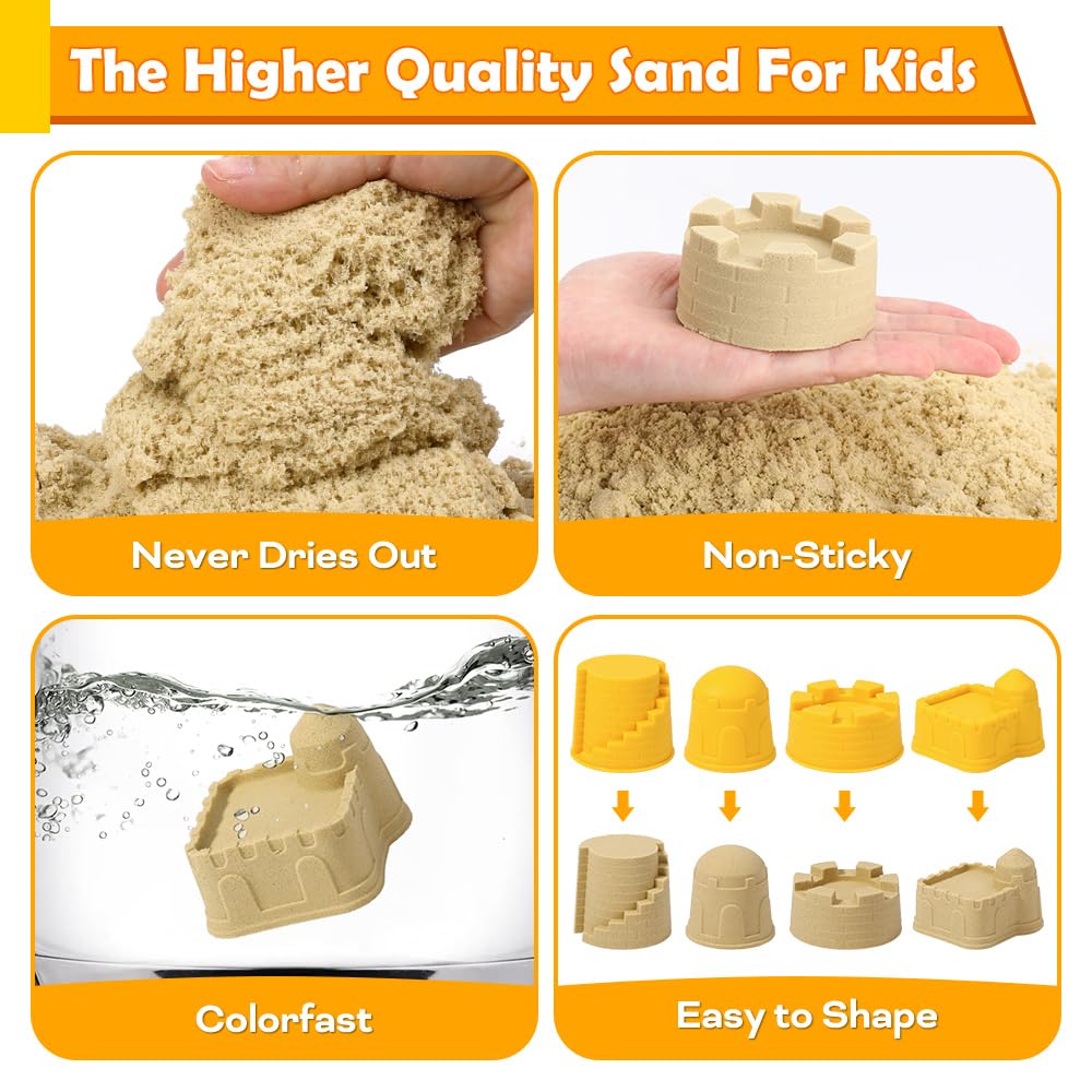 FRUSE Play Construction Sand Kit,Sand Box Toys Set w/1 KG Play Sand,4 Take Apart Construction Trucks,4 Castle Molds,Sandbox with Lid,Sensory Toys for Kisd Boys Girls Age 3-8