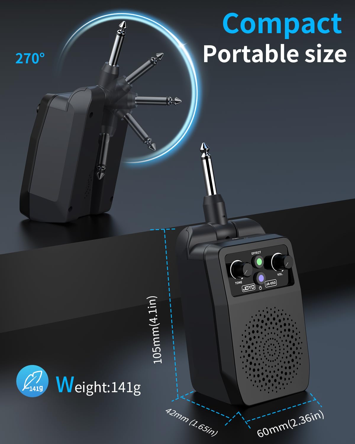 JOYO Mini Electric Guitar Amp 5W Rechargeable Guitar Amplifier Portable Bluetooth Practice Amp with 4 Effects, Black (JA-05G)