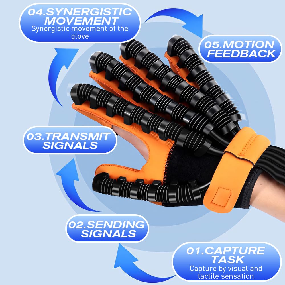 BAUSATZ Rehabilitation Robotic Gloves for Stroke Recovery-Multiple Training Modes，Custom Settings Finger Rehab Trainer，Stroke Recovery Equipment (Right Hand-Large)