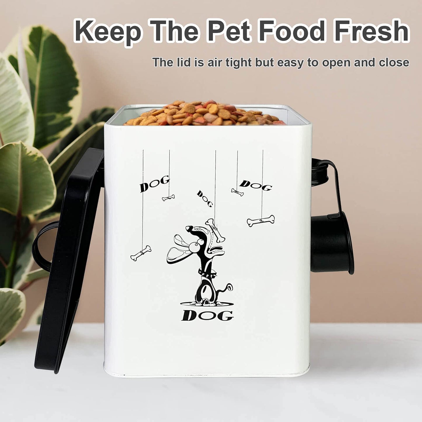 SOTECH Cute Pet Treat Container With Scoop Set, Food Bucket With Lid and Handle, White Storage Bin for Small Dogs Cats, Great Gift for Dog Owners (Treat Jar)