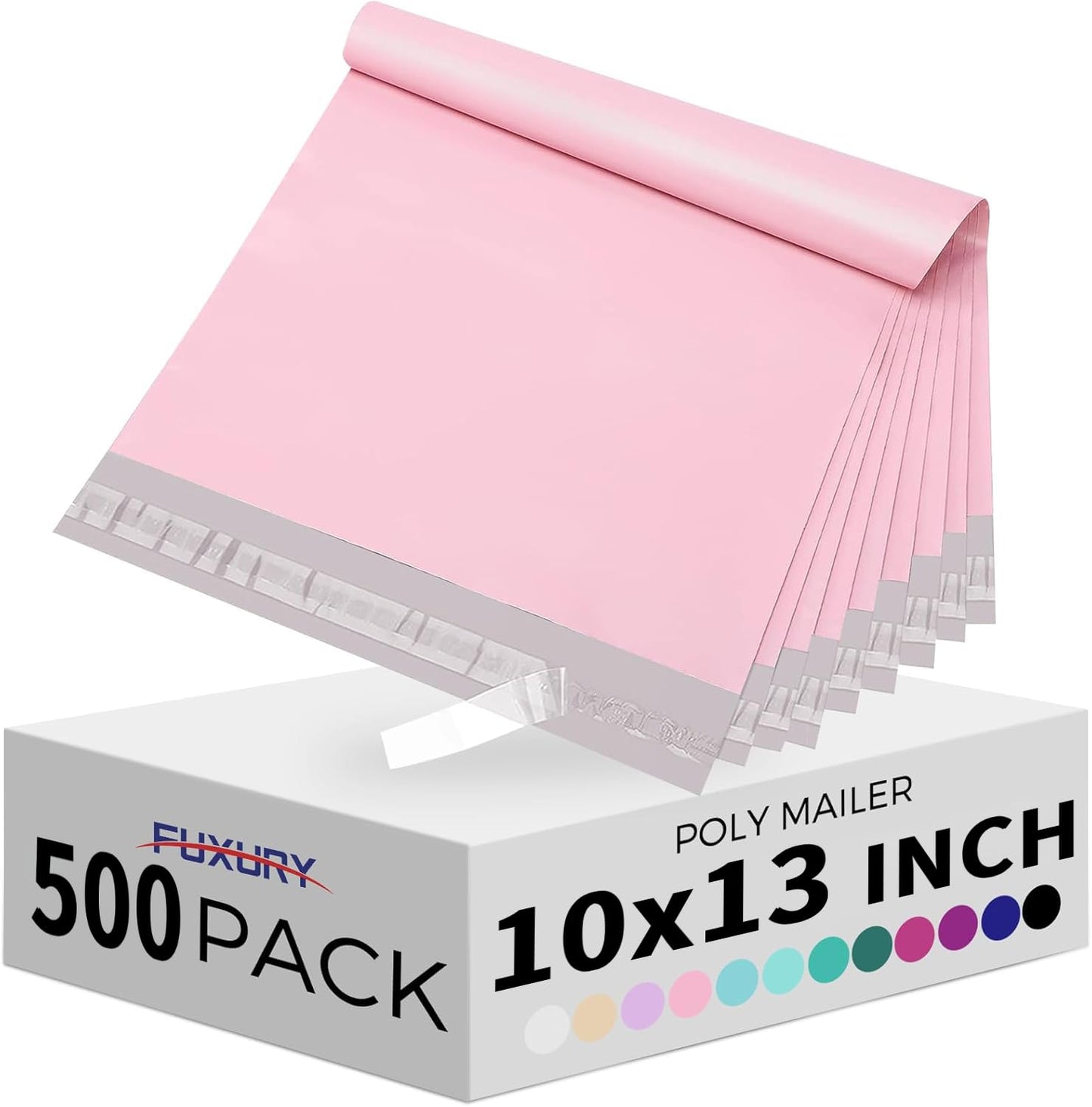 Fuxury Poly Mailers 10x13 Inch 500pc,Sturdy Shipping Bags for Clothes,Self Adhesive Mailing Shipping Envelopes,Waterproof Mailers Poly Bags,Colorful Packaging Bags for Business, Light Pink