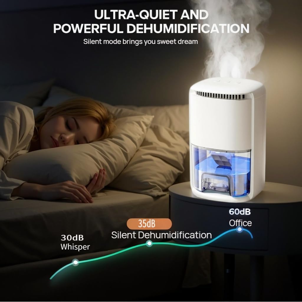 Dehumidifiers for Home, 34OZ Deshumidificateur Déshumidificateur Dehumidifiers for Bedroom Bathroom Small Dehumidifier Mini for RV Chambre Car, Auto Shut off, Ultra-Quiet with Sleep Mode (White)