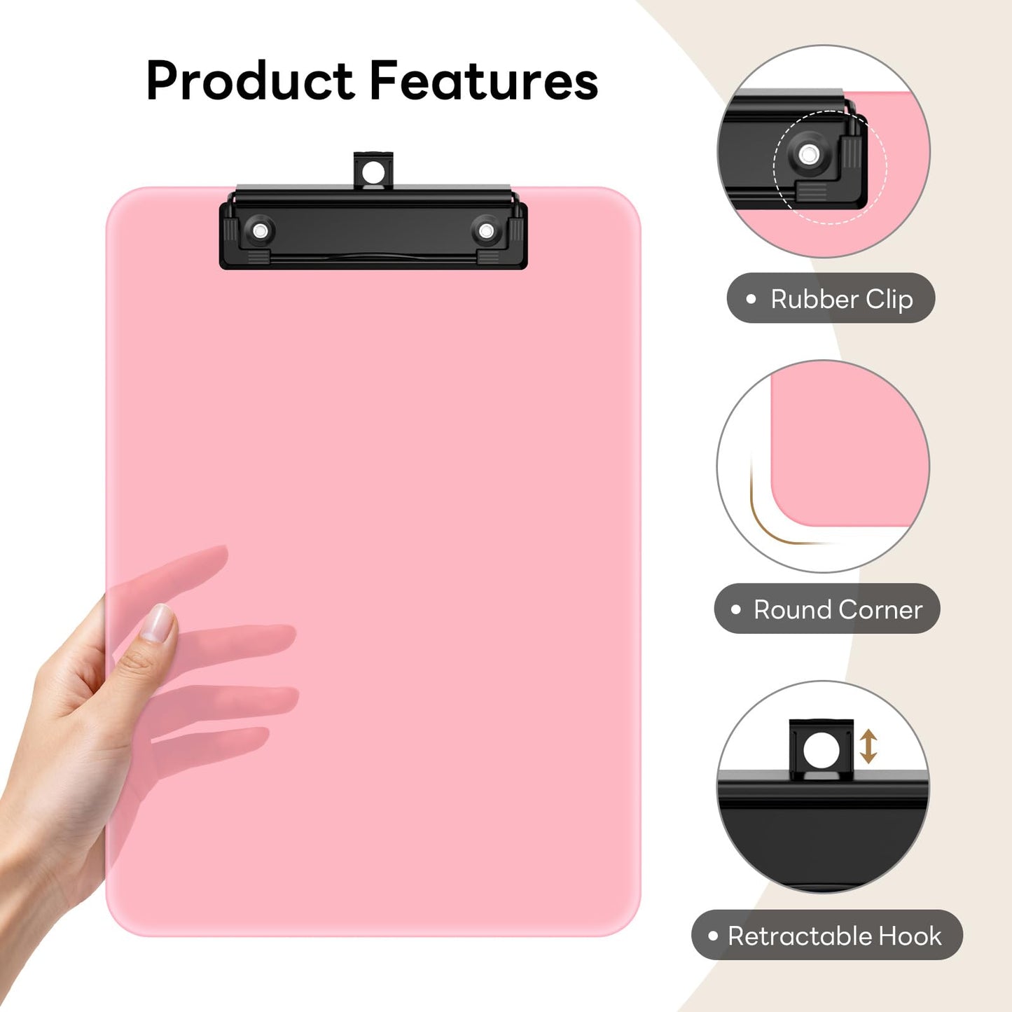 Zoenley A4 Plastic Clipboard Set of 12, Pink 12.5 x 9 Letter Size for Classroom, Students, Teacher, Nurse, A4 Clear 8.5 x 11 Clip Board with Low Profile Black Clip, Office & School Supplies