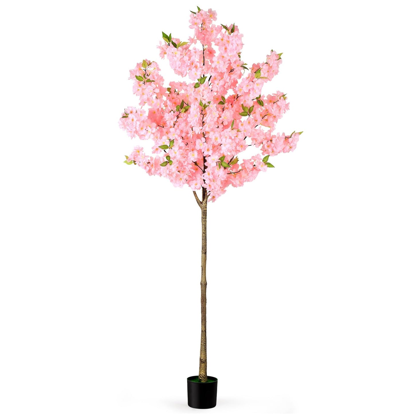 OUSHENG Artificial Cherry Blossom Tree, Fake Plants Indoor Decor, Faux Pink Sakura Flowers for Living Room Home House Entryway Bedroom Office Inside Decorations, 6FT
