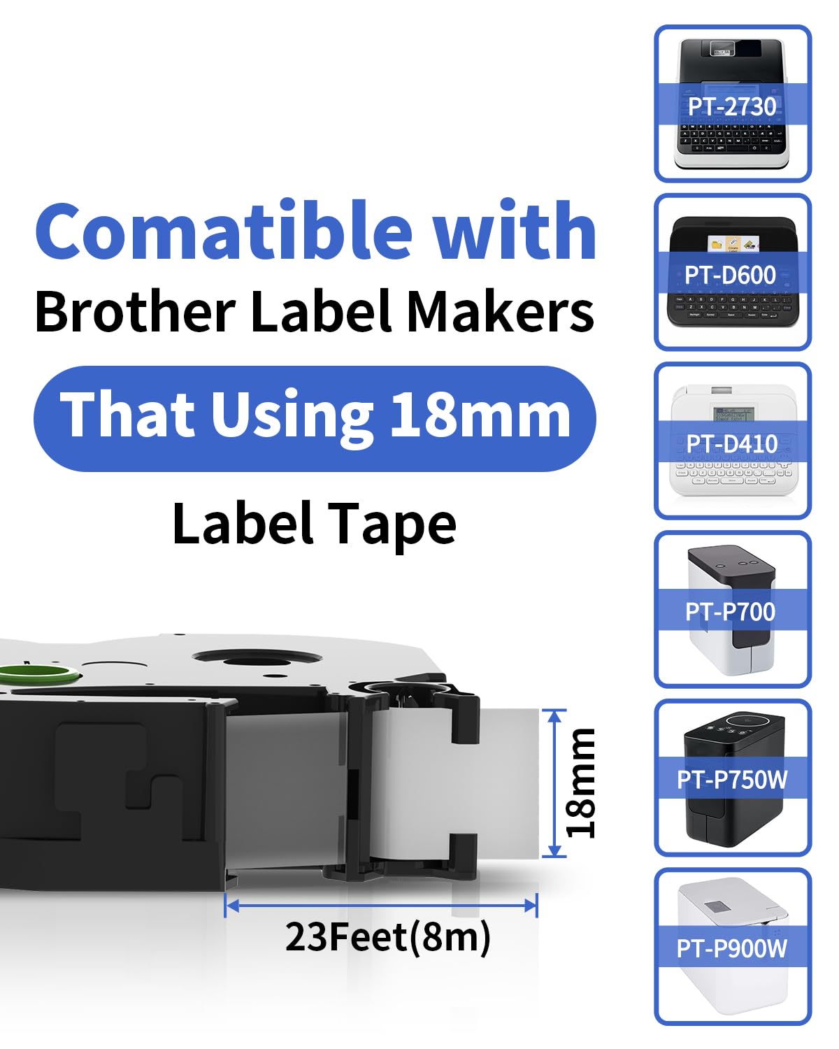 Replace for TZe Tape 18mm TZe-241 Compatible Brother Label Maker Tape 18 mm 0.7 Inches Laminated TZ241 Ptouch Label TZ Black on White Tapes Work with PT-D400AD PT-D410 PT-D460BT PT-D600, 5-Pack