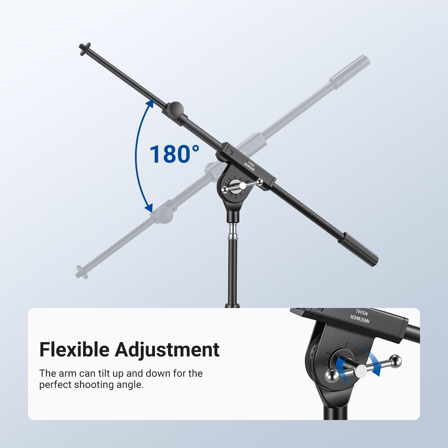 NEEWER Microphone Boom Arm for Mic Stand, Aluminum Compact Lightweight Portable Telescopic Extension Pole, 1/4" Screw & 3/8" Spigot for Universal Mics Adapter Mount Accessories, Max Load 3.3 lb, MS041