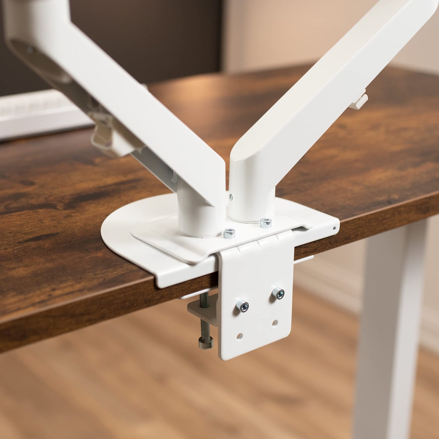 VIVO Steel Reinforcement Bracket Mount Plate for Thin, Glass, and Other Fragile Table Tops, Clamp Compatible with Most Monitor Stand C-Clamp Installations, White, STAND-AC01RW