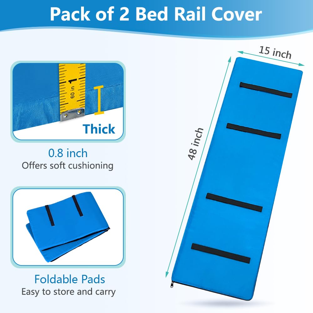 Bed Rail Padding Hospital Pads for Elderly Adults Bedside Rails Seniors Safety Railings Cushion Medical Assist Bumper Covers 48''x 15''x 0.8''(1 Pair)