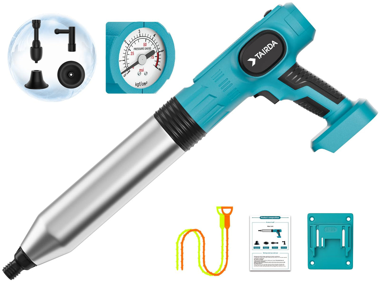 Cordless Toilet Plunger Compatible for makita 18v Battery(NO Battery), Air High-Pressure Drain Cleaner Sewer Dredge Tool for Toilet,Bathtub,Shower Kitchen Sink Cleaning with 4 Sucker(Bare Tool)