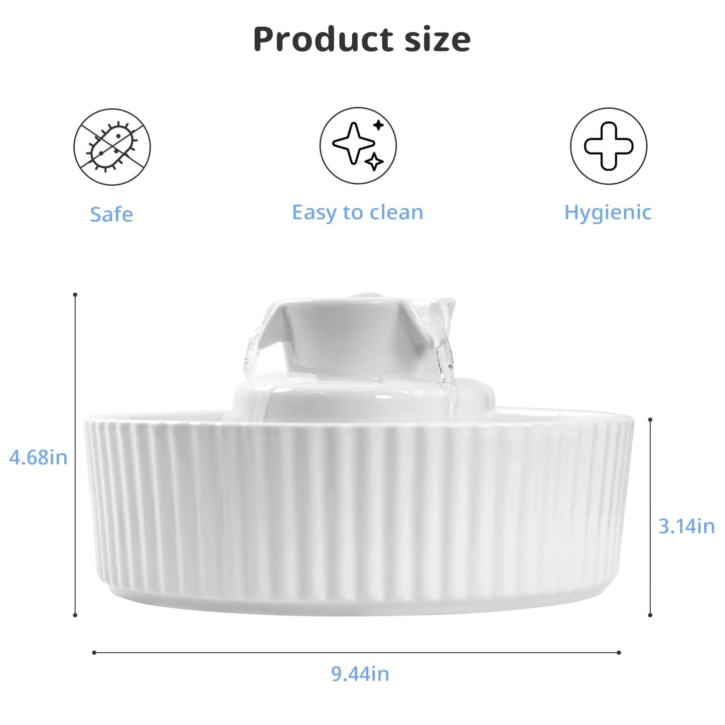 Ceramic Cat Water Fountain, 2.1L/71oz Cupcake Pet Water Fountain for Cats and Dogs, Automatic Pet Drinking Dispenser with Pump, and Filter & Foam (White)