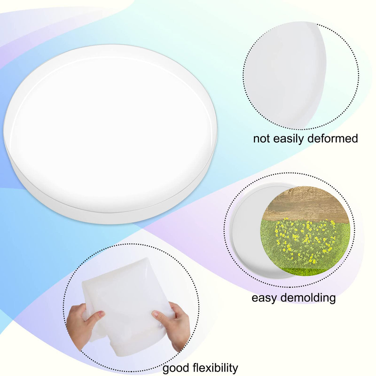 24 Inch Large Resin Table Molds, Reusable Thickened Round Silicone Resin Tray Molds, Epoxy Resin Topdesk Molds for Charcuterie Board, River Table, DIY Art Home Decoration (24in)