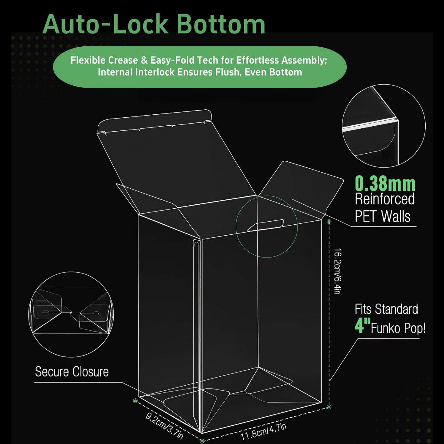 Funko Pop Protector Case 0.38mm Thick Stackable Display Case 4 Inch Pop Vinyl Protector - with Locking Tab Crystal Clear Heavy Duty Hard Plastic Dust Proof (Clear, 25-Pack)