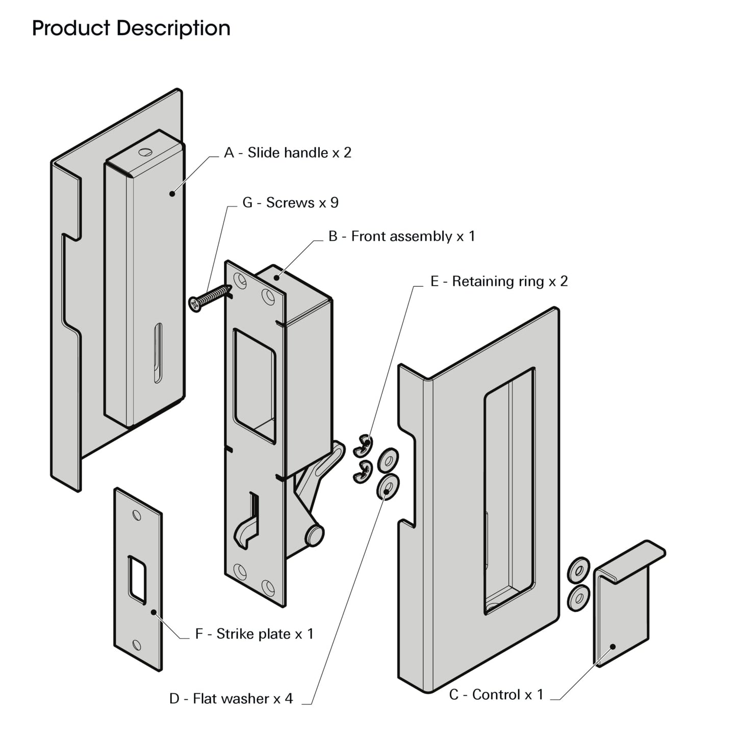 Pocket Door Lock with Pull, Sliding Door Handle for 1-3/8”Thickness Wooden Door Replace Old Or Damaged Privacy Pocket Door Hardware (Matt Black)