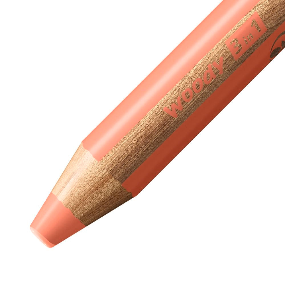 STABILO Woody 3-in-1 Coloured Pencil Case with 18 Colouring Pencils + 1 Pencil Sharpener + 1 Round Brush Size 8-6 Pastel