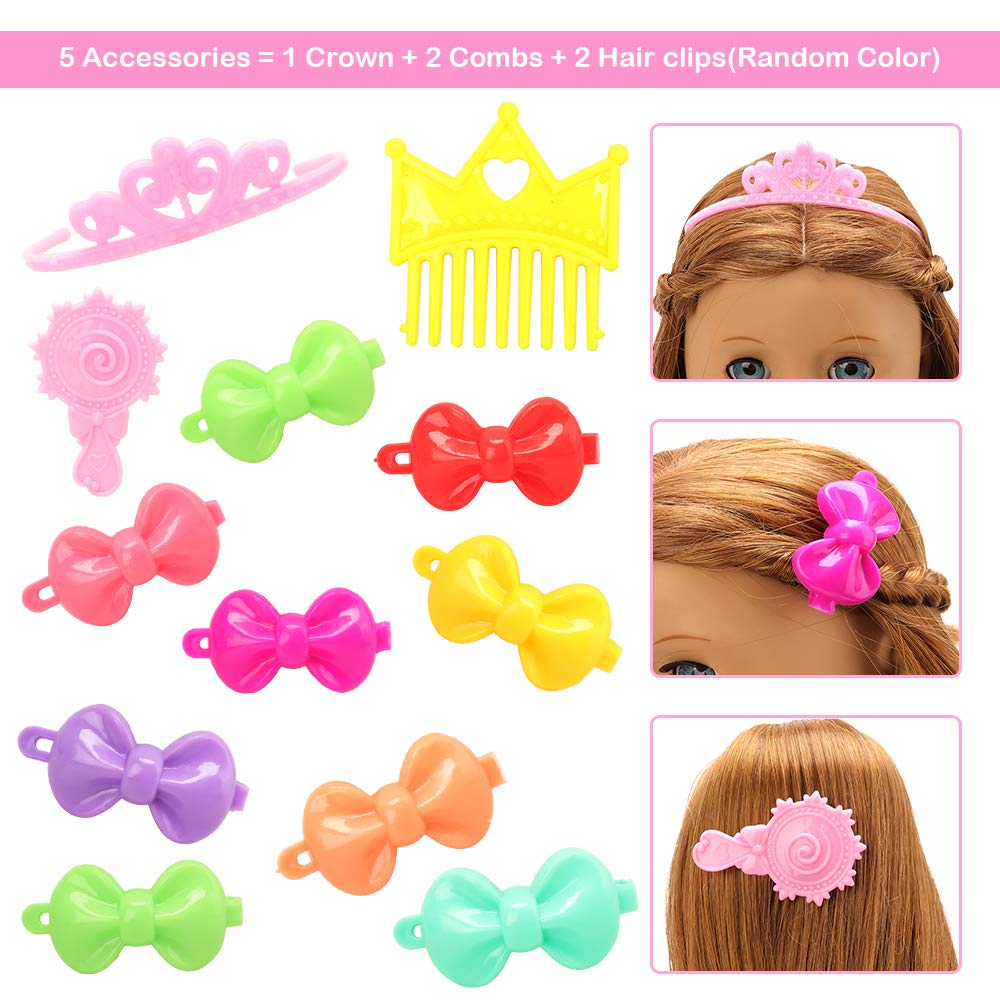 Barwa American 18 Inch Girl Doll Clothes Outfits Accessories - 5 Daily Costumes Clothes, 2 Random Style Shoes and 5 Accessories for 18 Inch Dolls Accessories