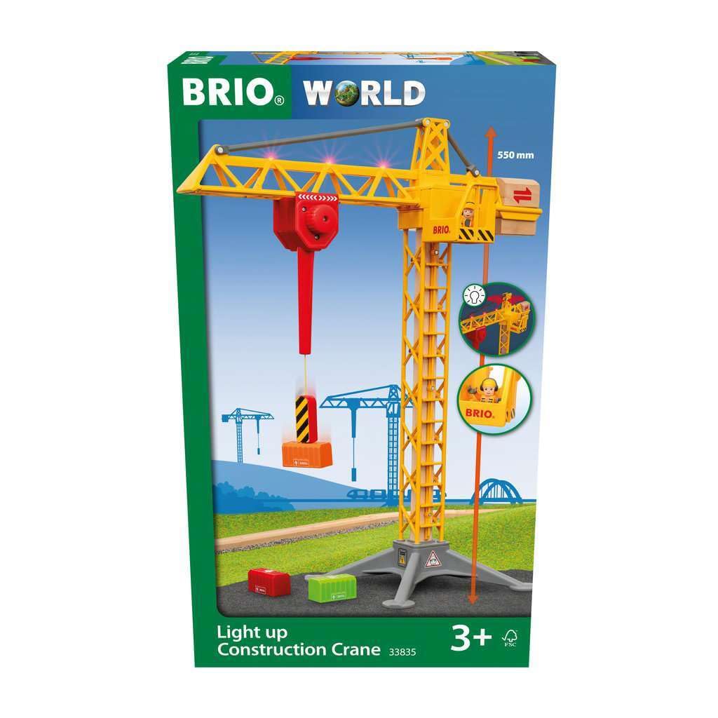 BRIO 33835 Construction Crane with Lights | Wooden Toy Train Set for Kids Age 3 and Up