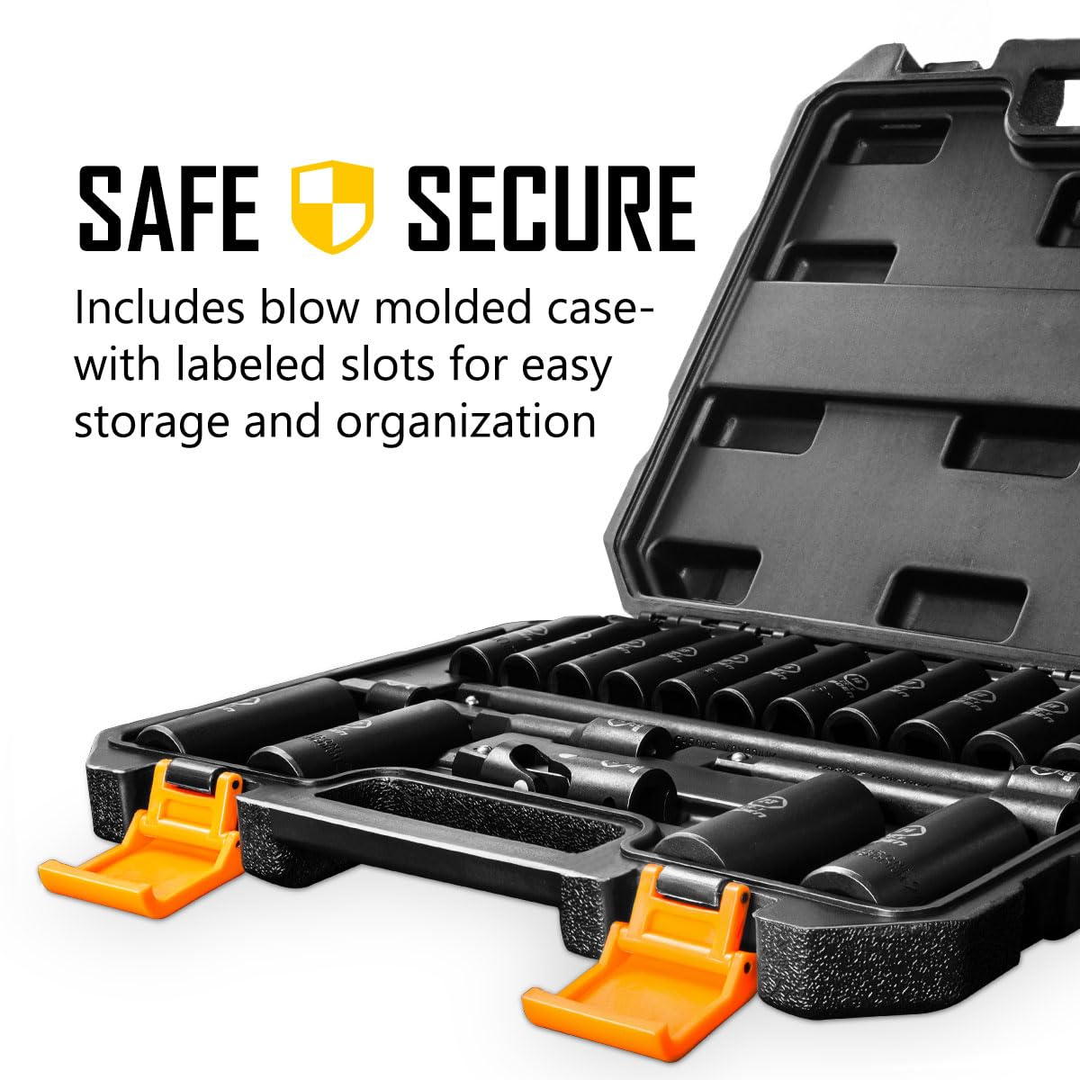 BOEN 1/2" Drive Metric Deep Impact Socket Set, 20 Piece Cr-V Steel Metric Socket Set 10mm-24mm, Includes Extension Bars, Universal Joint and Adapter, 6 Point Design, Meets ANSI Standards